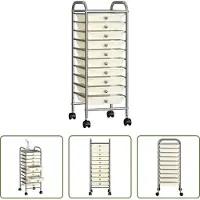 The Living Store Chariot à tiroirs avec 10 tiroirs Blanc Plastique