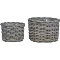 vidaXL Panier À Plantes Avec Stockage 2 Pcs Gris Rattan Kubu