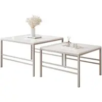 Idohome Table basse moderne FORMA 2en1 pour le salon avec structure en métal Table basse de salon Table de salon Cachemire / Blanc