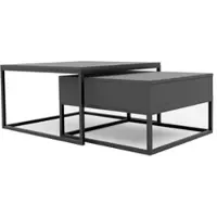 Idohome Table basse ELEGANT 2-en-1 avec tiroir et espace de rangement, lot de 2, système « push-open », table de salon, structure en métal noir, empilable