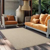 Ayyildiz Hali Ayyildiz Tapis d’extérieur terrasse Beige 200x290 cm d'extérieur, Unicolor, pour Terasse-Balcon-Cuisine, dos en polypropylène