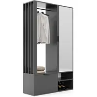 Idohome Armoire Milo avec miroir, étagères et tringle à vêtements, couleur : graphite