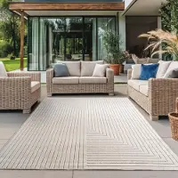 Ayyildiz Hali Ayyildiz Tapis d’extérieur terrasse Crème 200x290 cm intérieur et extérieur Salon, chambre à coucher, Jardin d'hiver, Poil court, Effet haut-bas, doux et lavable, facile