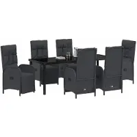 vidaXL Salon de jardin avec coussins 7 pcs noir Poly-Rattan