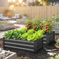 SUGIFT Lot de 2 jardinières surélevées, jardinière à herbes résistante aux intempéries, jardinière en acier, fond ouvert, gris foncé | 100 x 60 x 30 cm | 6 kg