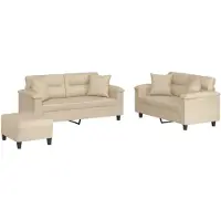 vidaXL Ensemble de canapés 3 pièces avec coussins Crème Tissu microfibre