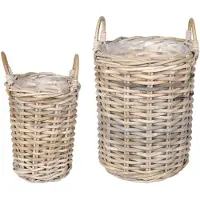 vidaXL Panier de Plante avec stockage 2 pcs Gris Rattan Kubu