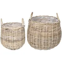vidaXL Panier À Plantes Avec Stockage 2 Pcs Gris Rattan Lacak