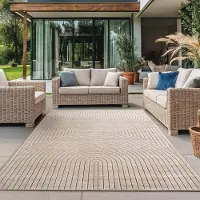Ayyildiz Hali Ayyildiz Tapis d’extérieur terrasse Beige 80x150 cm intérieur et extérieur Salon, chambre à coucher, Jardin d'hiver, Poil court, Effet haut-bas, doux et lavable, facile