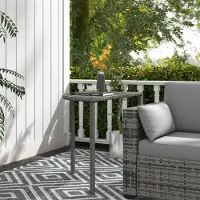 SUGIFT Table de balcon demi-ronde en résine tressée (PE) et métal, table d'appoint pour jardin, gain de place, résistante aux intempéries, couleur gris | 100 x 50 x 74 cm | charge maximale : 50 kg