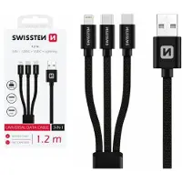Swissten Câble de données tressé 3-en-1 (Lightning, 2x USB-C), 1,2 m, noir 72501103