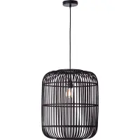 Brilliant Suspension naturelle WOODROW | Lampe à suspendre noire de style boho avec abat-jour en bambou Ø 45 cm | 1x E27 douille max. 60W | Métal/Bambou