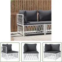 The Living Store Canapé d'angle de jardin avec coussins Blanc Tissu