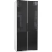Wimex Armoire Level à portes battantes 100 x 58 x 236 cm, blanche avec vitres grises (18890)