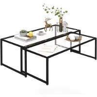 SUGIFT , table basse, table d'appoint, verre de sécurité et acier, transparente et noire