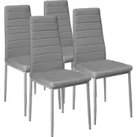 FCH Chaise de salle à manger (4 pcs), chaise de cuisine avec dossier haut, similicuir, pieds en métal,Gris