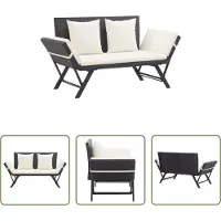 The Living Store Banc de jardin avec coussins 176 cm Noir Poly Rattan