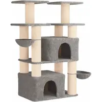 vidaXL Arbre à chat avec 2 poteaux à griffer en sisal, gris clair, 147 cm