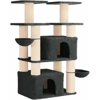 vidaXL Arbre à chat avec 2 poteaux à griffer en sisal, gris foncé, 147 cm