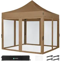 Vonroc Tente de réception - 3x3 m - Premium Easy-Up Tente de réception | Set incl. parois latérales en moustiquaire – Beige