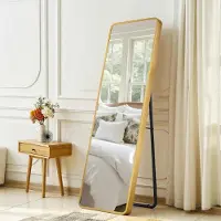 StarTech.com Miroir de plein corps, 162 x 50 cm - Miroir sur pied / Miroir mural - Rectangulaire - Design moderne avec cadre métallique - Coins arrondis - Couleur or