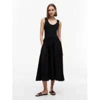 Tommy Hilfiger 5x2 Rib Mix Media Sleeveless Midi Dress Noir L Femme