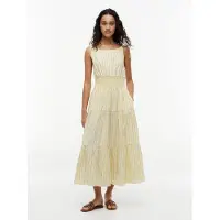 Tommy Hilfiger Robe d’été 'Self- Strap Smock Midi' jaune / gris / blanc