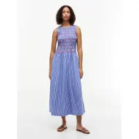 Tommy Hilfiger Robe 'Stripe Smock Sleeveless Fit And Flare Maxi' bleu / rouge / blanc