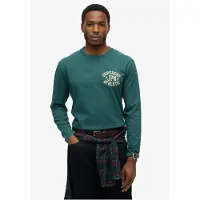 Superdry Homme Coton Imprimé Athletic Essentials Haut À Manches Longues, Vert &amp; Crème, Taille: XL