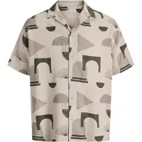 Jack & Jones Abstract Print Short Sleeve Shirt Beige M Homme