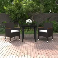 The Living Store Ensemble de jardin 3 pièces avec coussins Poly rotin et verre