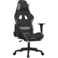 vidaXL Fauteuil gaming avec fonction massage et repose-pieds, tissu noir et gris clair
