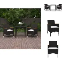 vidaXL Ensemble de jardin 3 pièces avec coussins Poly rotin et verre - Ensemble de meubles de jardin