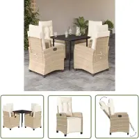 The Living Store Ensemble de jardin 5 pièces avec coussins Beige Poly Rattan