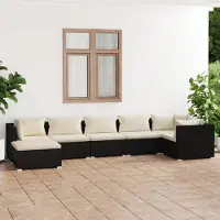 The Living Store 7-pièces salon de jardin avec coussins Poly rotin noir