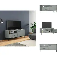 vidaXL Meuble TV OSLO avec pieds métalliques Gris Pin massif - Meubles TV