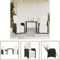 The Living Store Ensemble de jardin 3 pièces avec coussins Marron Poly Rattan