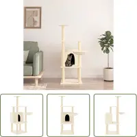 The Living Store Arbre à chat avec colonnes à griffer en sisal Crème 132 cm
