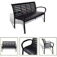 The Living Store Banc de jardin 125 cm acier et WPC noir