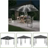 The Living Store Pavillon avec guirlande lumineuse LED, 3 x 3 m, tissu anthracite