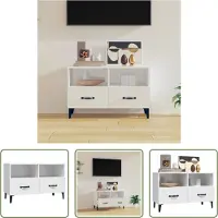 The Living Store Armoire TV blanc brillant 80x36x50 cm Bois composite