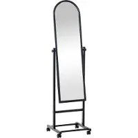 CLP Miroir sur pied Evoir avec roulettes, inclinable et pivotant à 360 degrés, noir