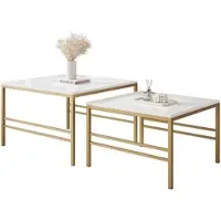 Idohome Table basse moderne FORMA 2en1 pour le salon Lot de 2 avec structure métallique Table basse de salon Or / Blanc brillant
