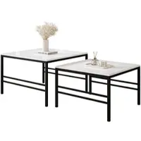 Idohome Table basse moderne FORMA 2en1 pour le salon 2pcs. avec structure en métal Table basse de salon Blanc / Blanc brillant