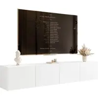 Idohome TV-Lowboard Angel 200 cm blanc mat - armoire TV, salon, meuble TV, meuble média, armoire suspendue avec éclairage LED, Push-to-Open