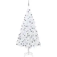 Syfax Arbre de Noël artificiel pré-éclairé et boules blanc 240 cm