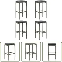 The Living Store Tabouret de bar avec coussin 4 pcs. Poly Rattan gris