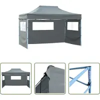 The Living Store Tente de réception professionnelle Pliable avec 3 parois latérales 3×4m Acier Anthracite