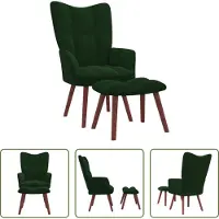 The Living Store Fauteuil relax avec pouf Vert foncé velours