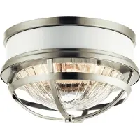 Kichler Plafonnier Elstead Tollis E27 double, nickel brossé et blanc, à nervures transparentes